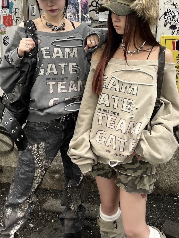 受注制【Never mind the XU】damage off shoulder sweat (2color