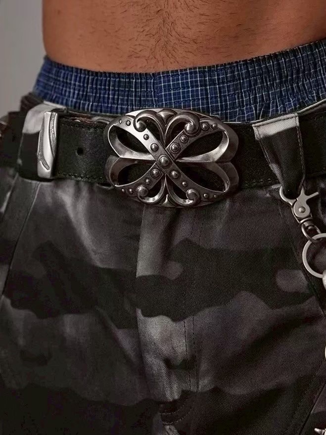 DND4DES】STUDDED RHINESTONE CARVED BUCKLE LEATHER BELT | OUR