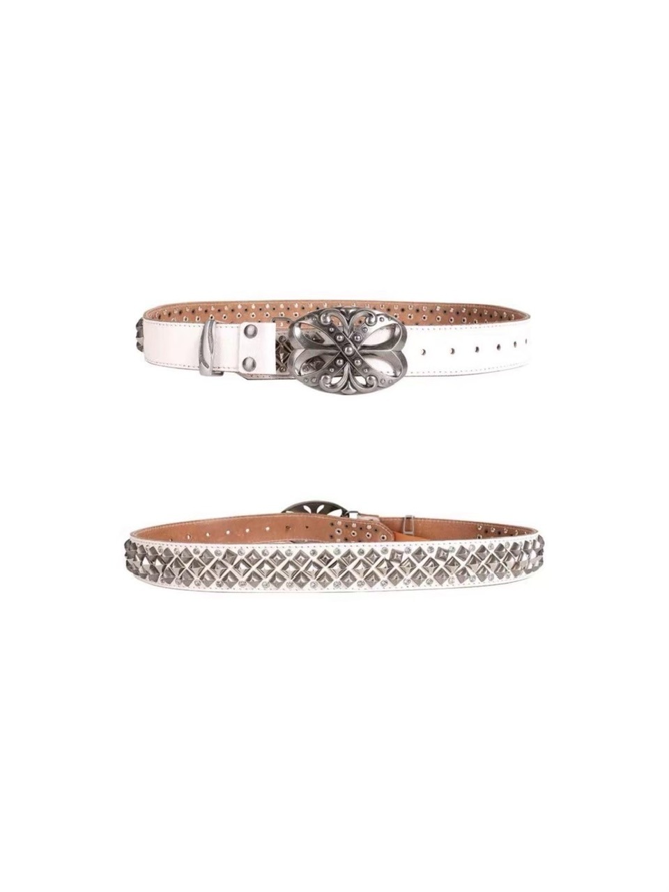 即送 DND4DES l studs belt DND4DES Studded Rhinestone Carved Buckle Leather Belt