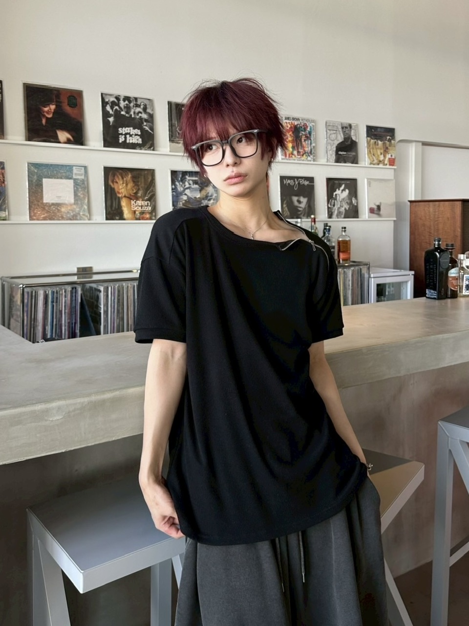 24らぶ 受注制【LUV CODE】shoulder zip half sleeve knit (3color) | OUR