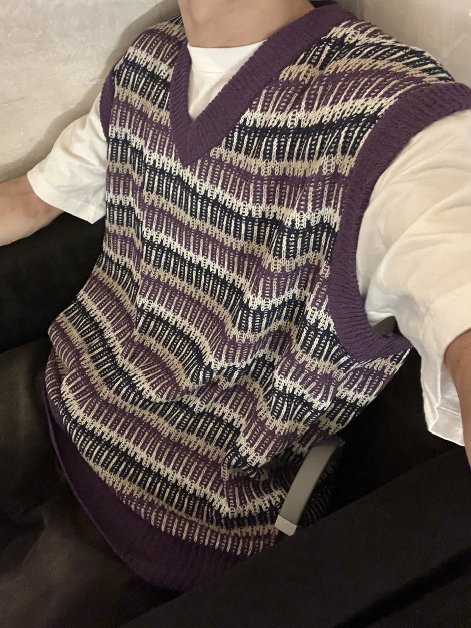 受注制【youll】multi color border knit vest (2color)