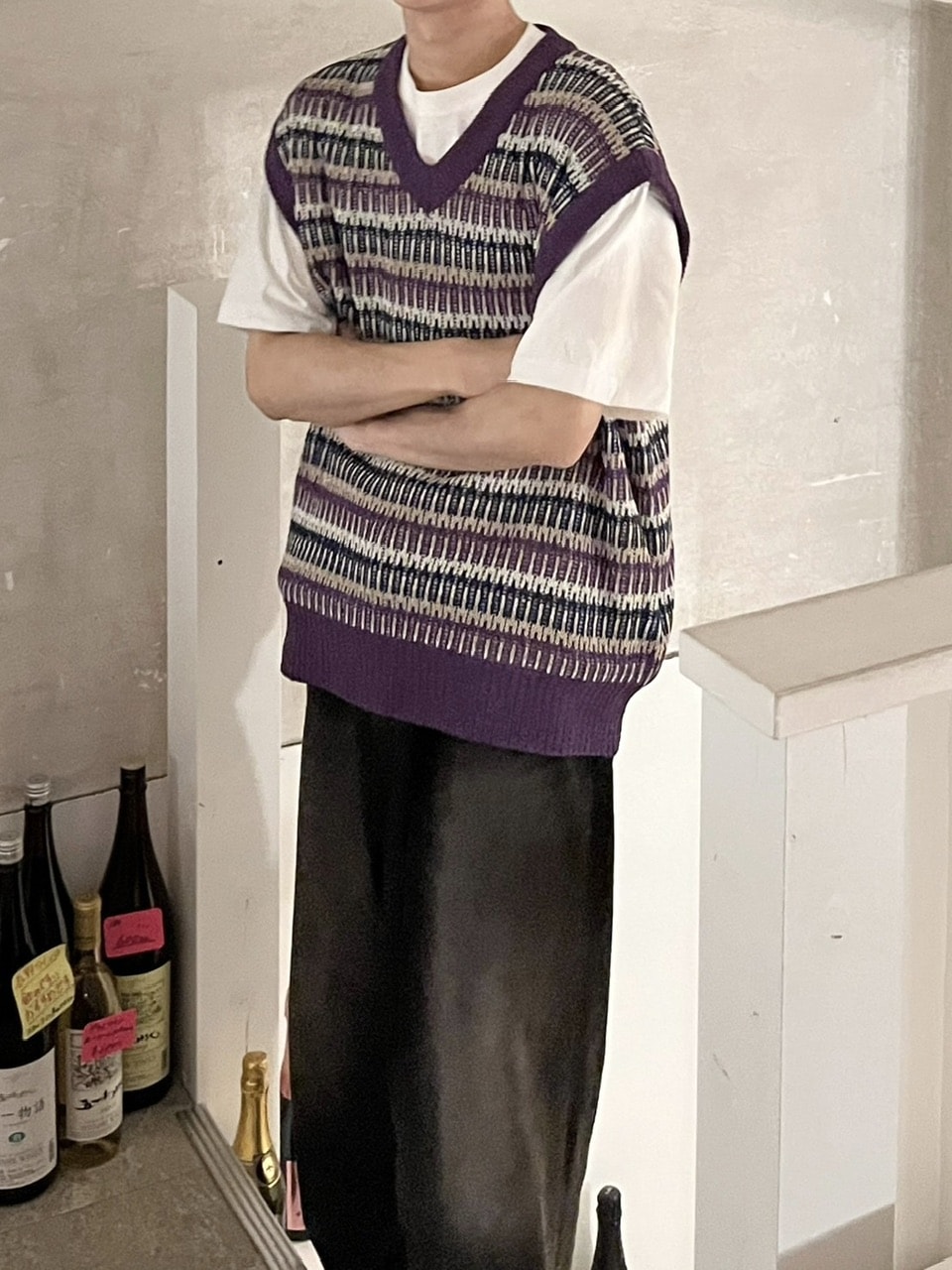 トップス A.subjjject Mohair Border Knit Vest Mohair Sweater Vest