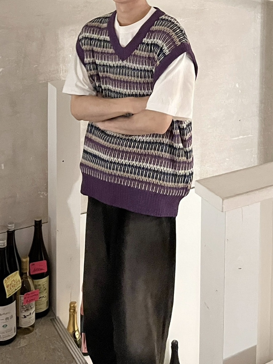 受注制【youll】multi color border knit vest (2color)