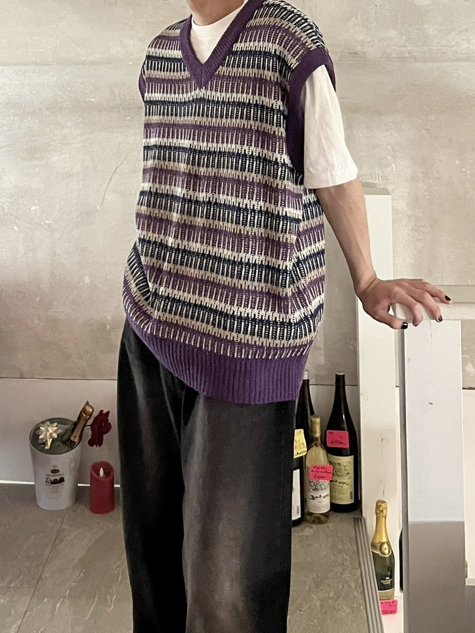 受注制【youll】multi color border knit vest (2color)