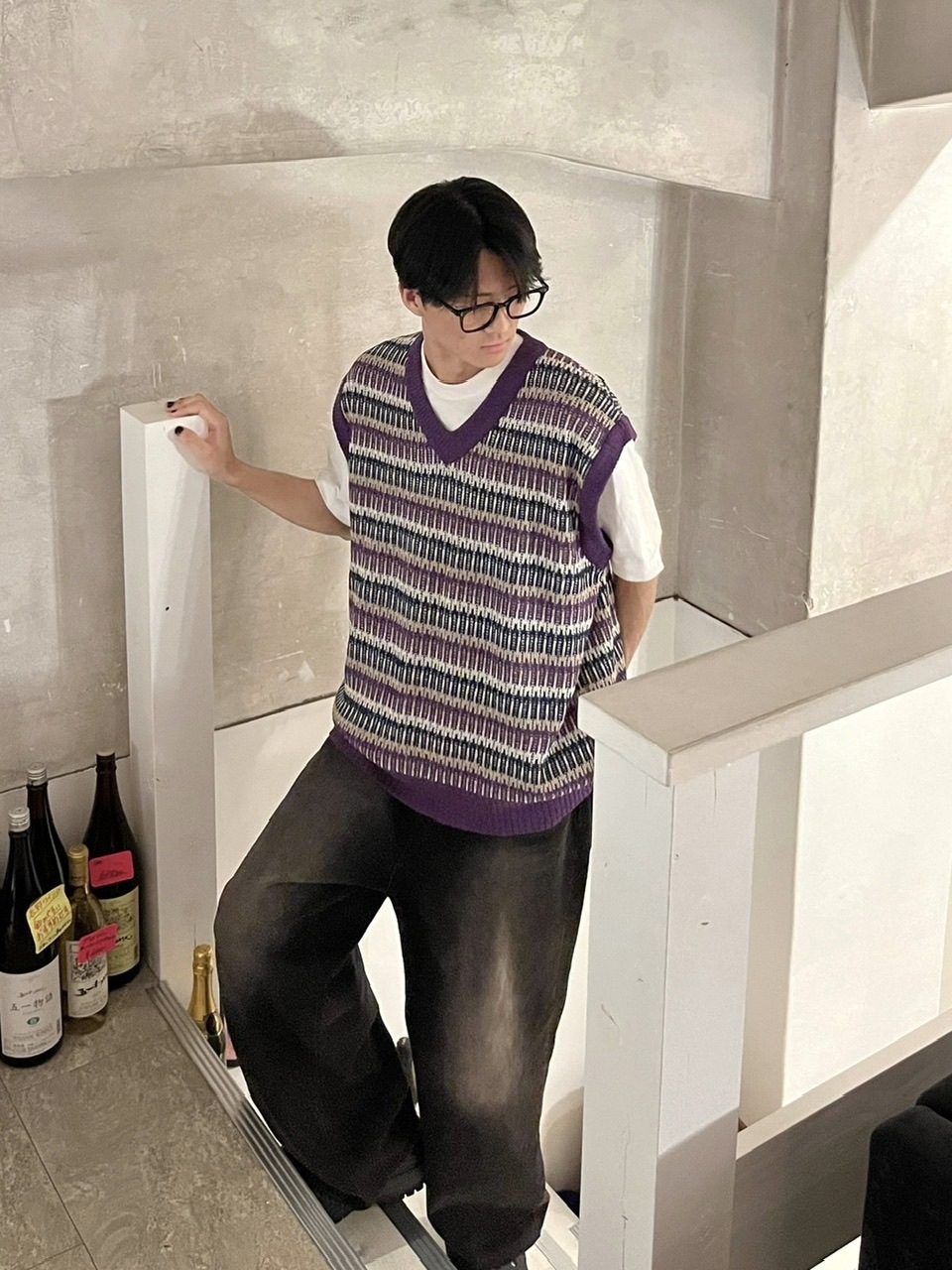 Moromoro2 ニット color knited string vest Moromoro2 ニット color