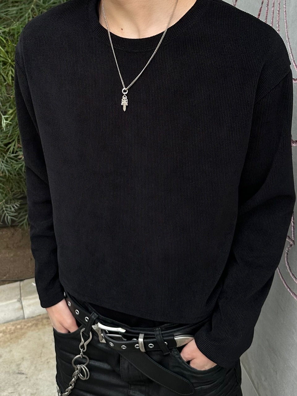 大阪店WEB限定受注制【Chikashitsu＋】cropped waffle long sleeve