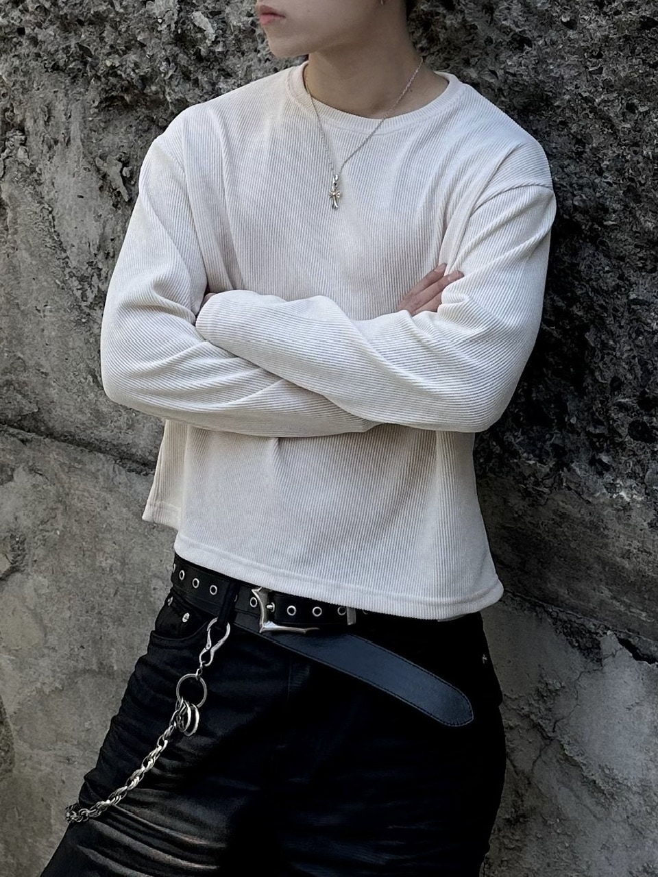 大阪店WEB限定受注制【Chikashitsu＋】cropped waffle long sleeve