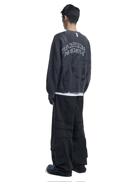 NOMANUAL】OVERDYED TRIBAL KNIT SWEATER / 【ノーマニュアル