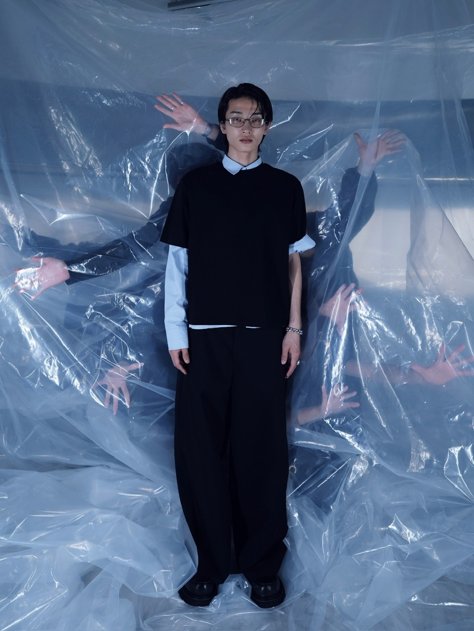 【CS】SEAM DESIGN DRAPE WIDE PANTS 