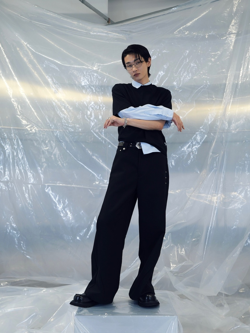 【CS】SEAM DESIGN DRAPE WIDE PANTS 