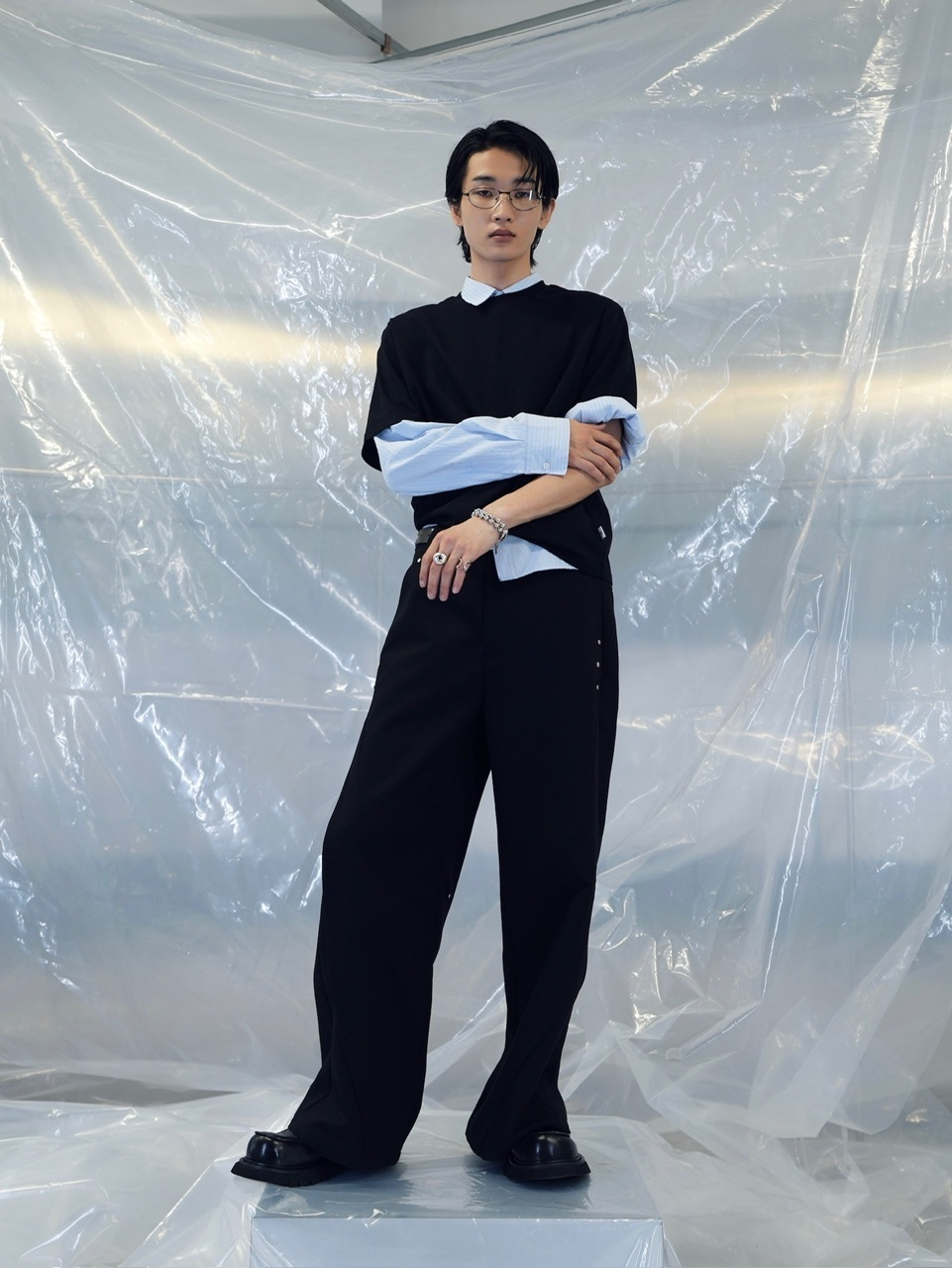 【CS】SEAM DESIGN DRAPE WIDE PANTS 