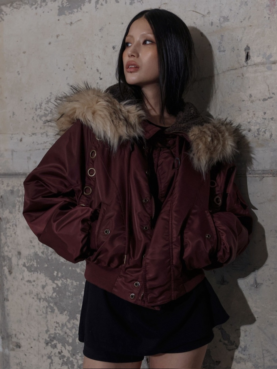 オレンジ MA-1ジャケット ファー付きフード オレンジ MA-1ジャケット