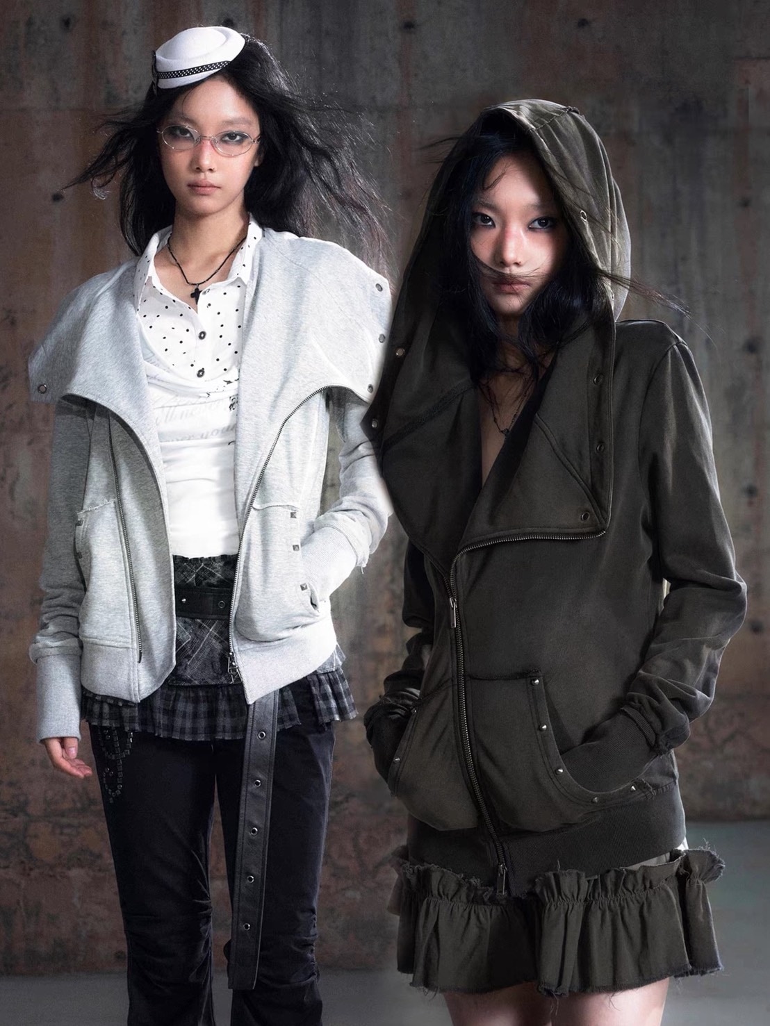 Cest Nous】Studded Hoodie / 【セヌー】オープンカラースタッズジップ