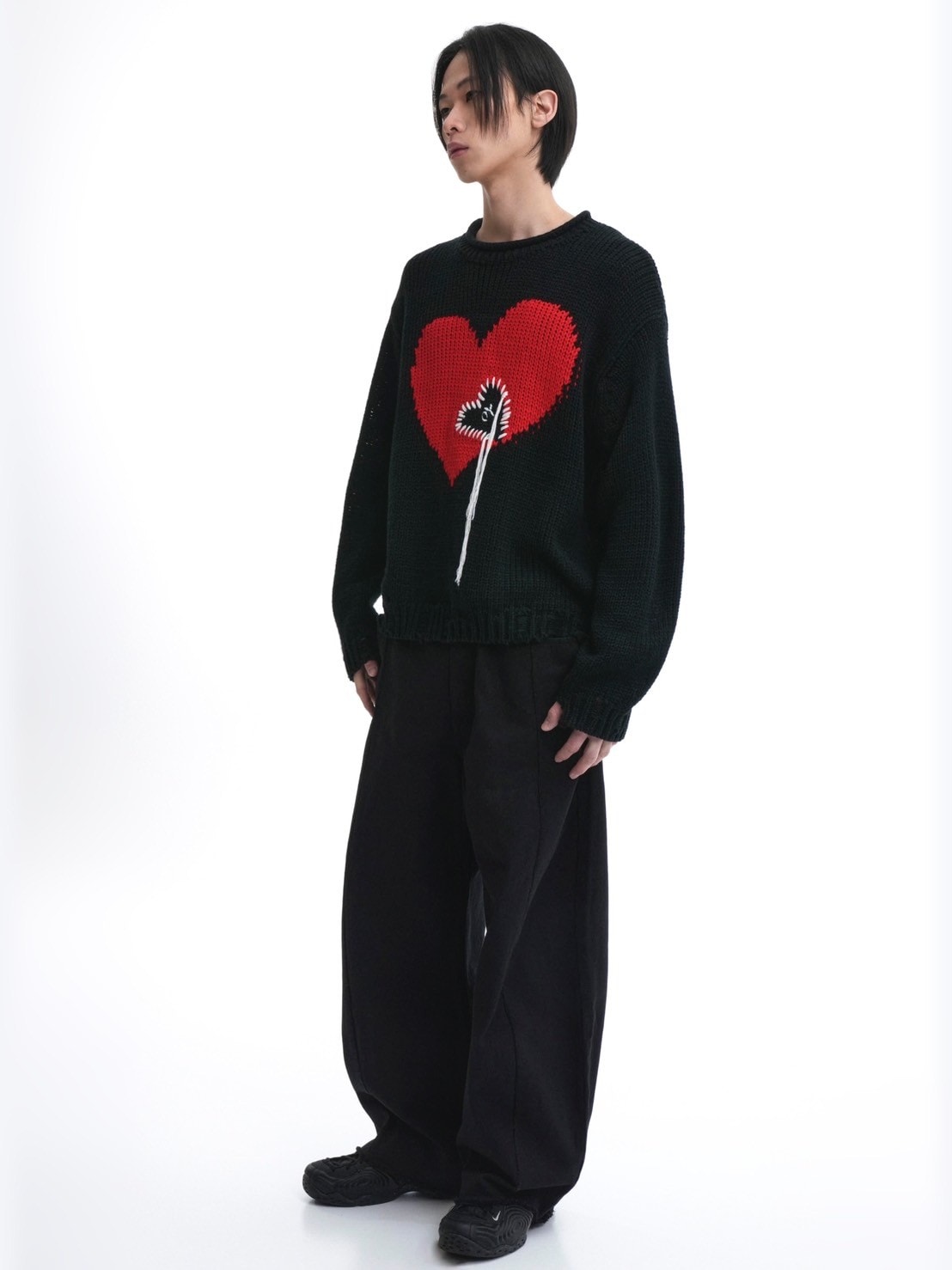 【OY】HEART STICH DESTOYED KNIT