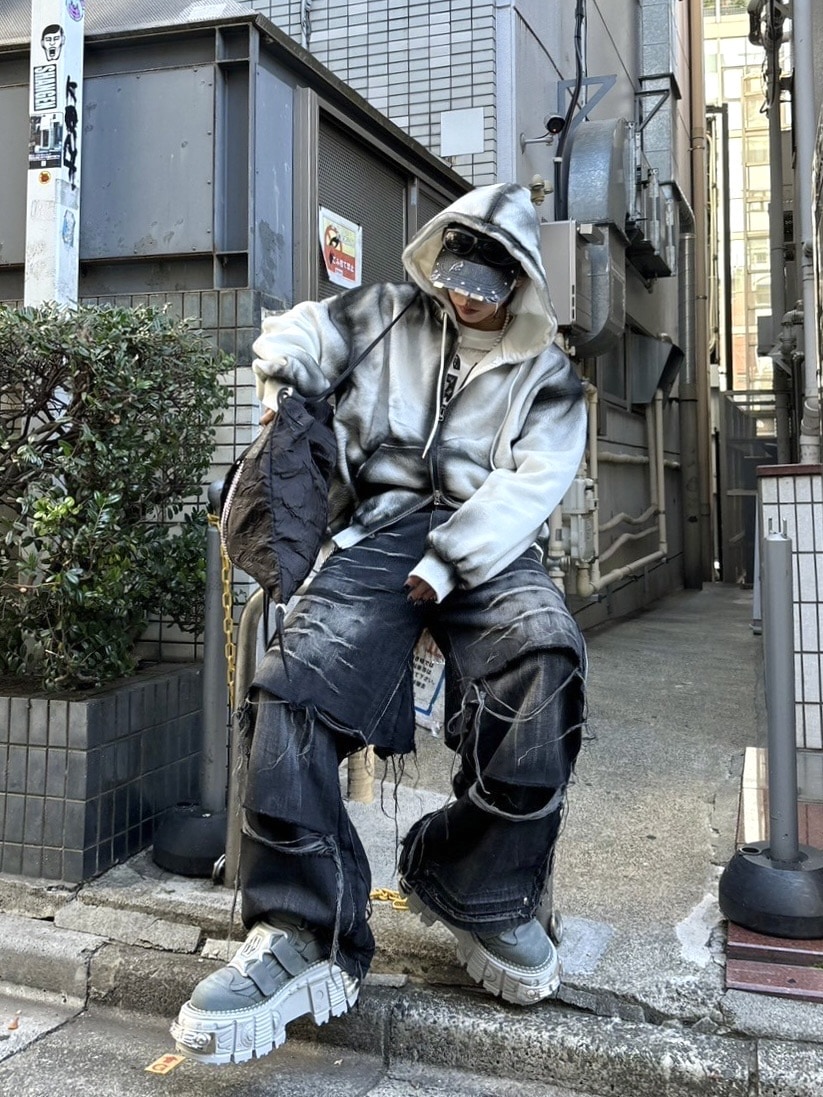 受注制【Never mind the XU】dirty zip up hoodie (2color) / 【ネバー