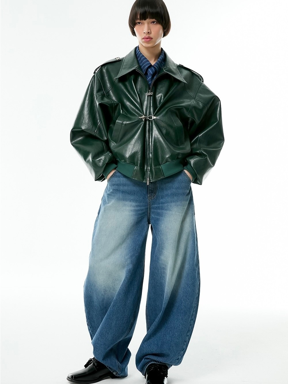 ESC STUDIO】stripe laser washing denim baggy pants | OUR