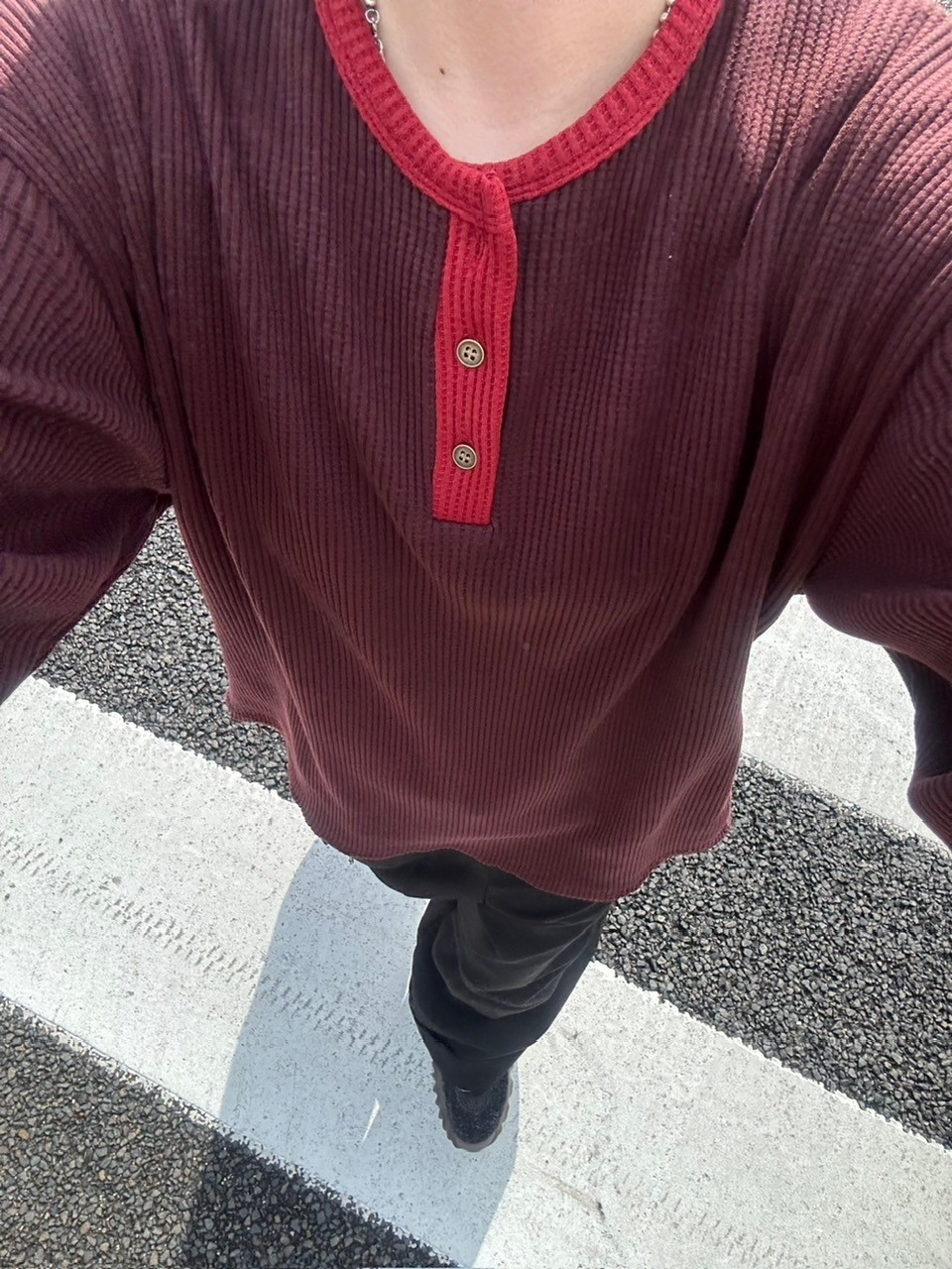Striped Waffle Henry Neck Pullover