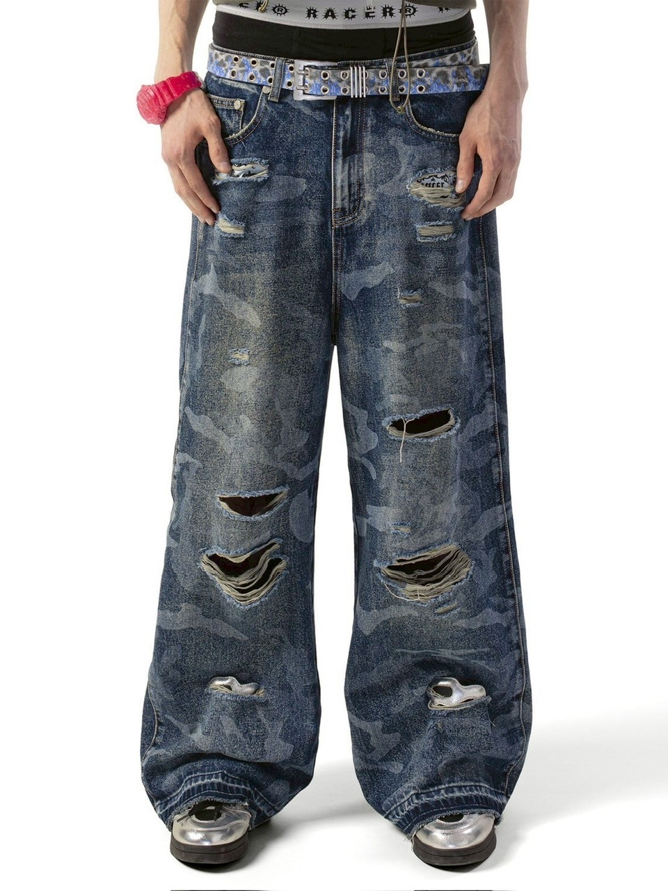 デニム・ジーパン CFIERCE Camouflage Spray-printed Jeans MULTI WAY CAMOU JEANS – CFierce