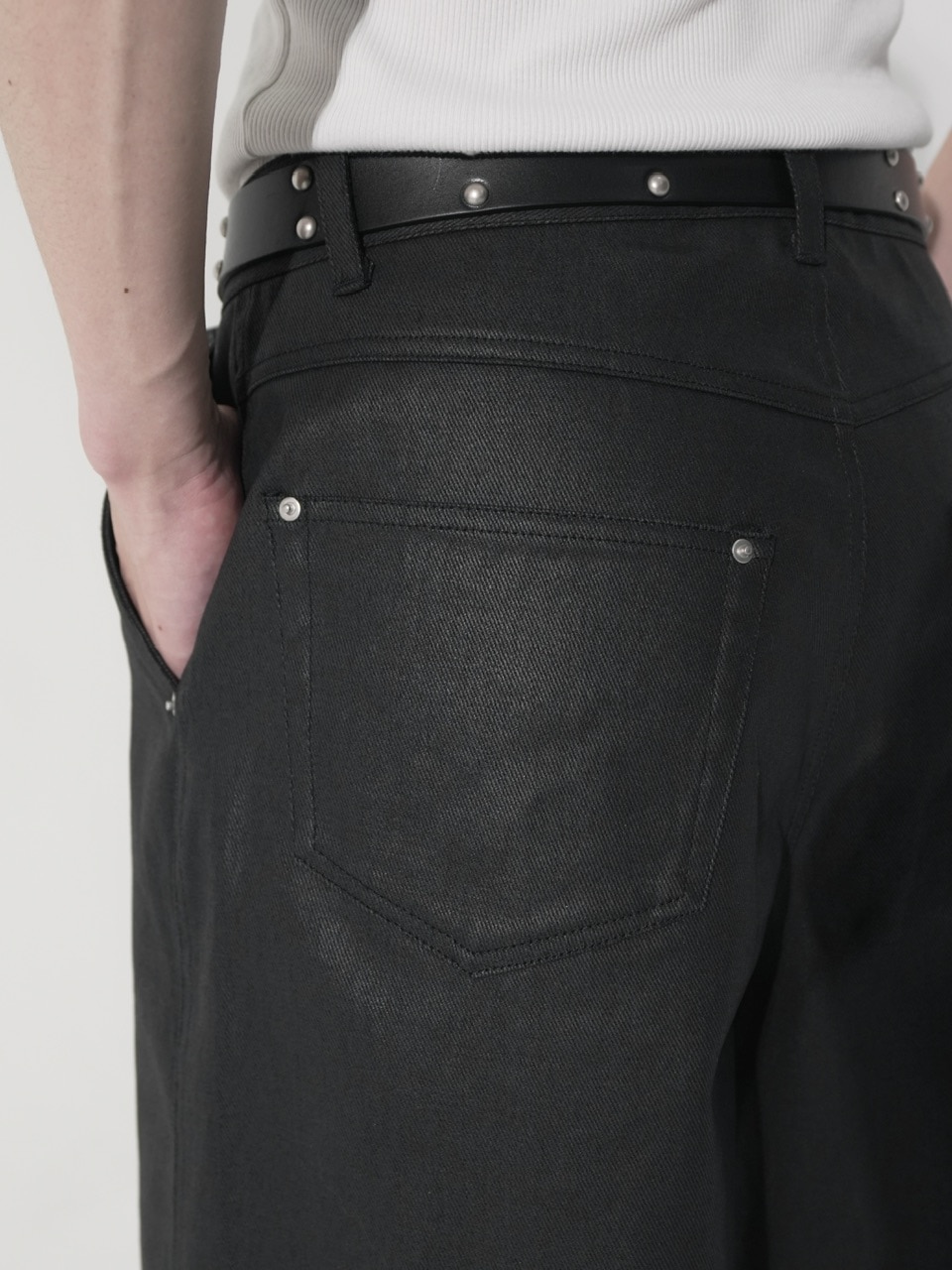 CS】coated wide denim pants (black) | OUR BRAND,Chikashitsu +,CS