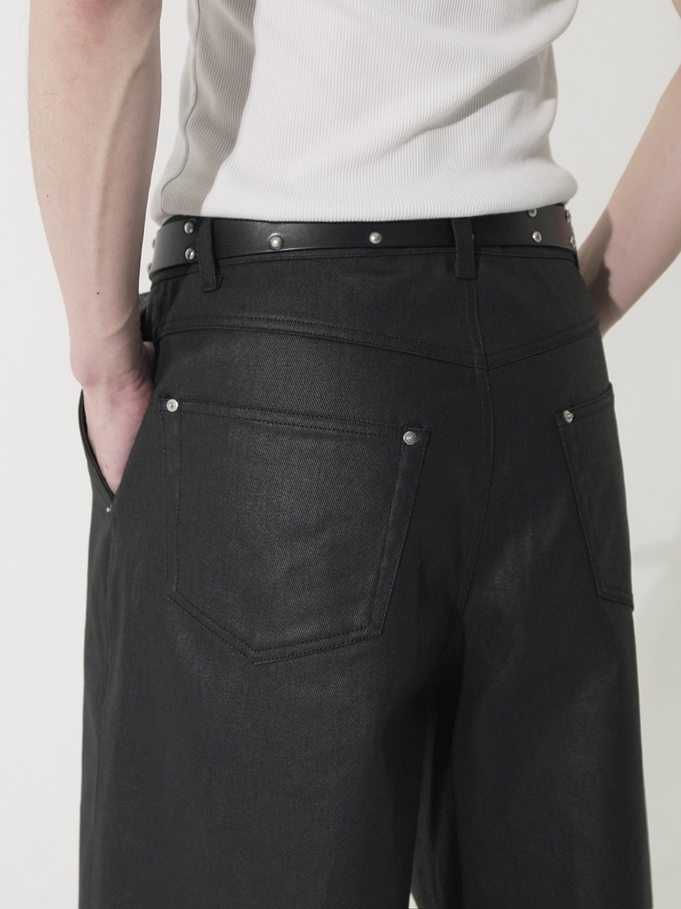 CS】coated wide denim pants (black) | OUR BRAND,Chikashitsu +,CS