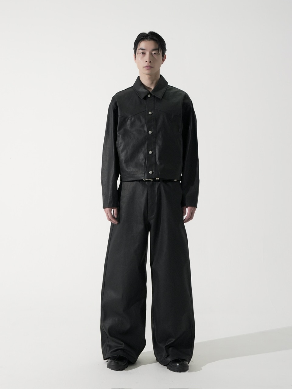 CS】coated wide denim pants (black) | OUR BRAND,Chikashitsu +,CS