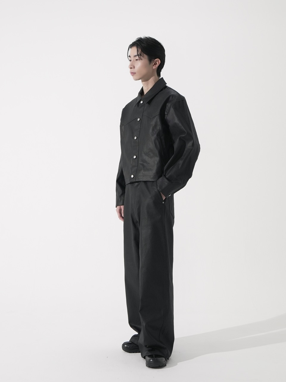 CS】coated wide denim pants (black) | OUR BRAND,Chikashitsu +,CS