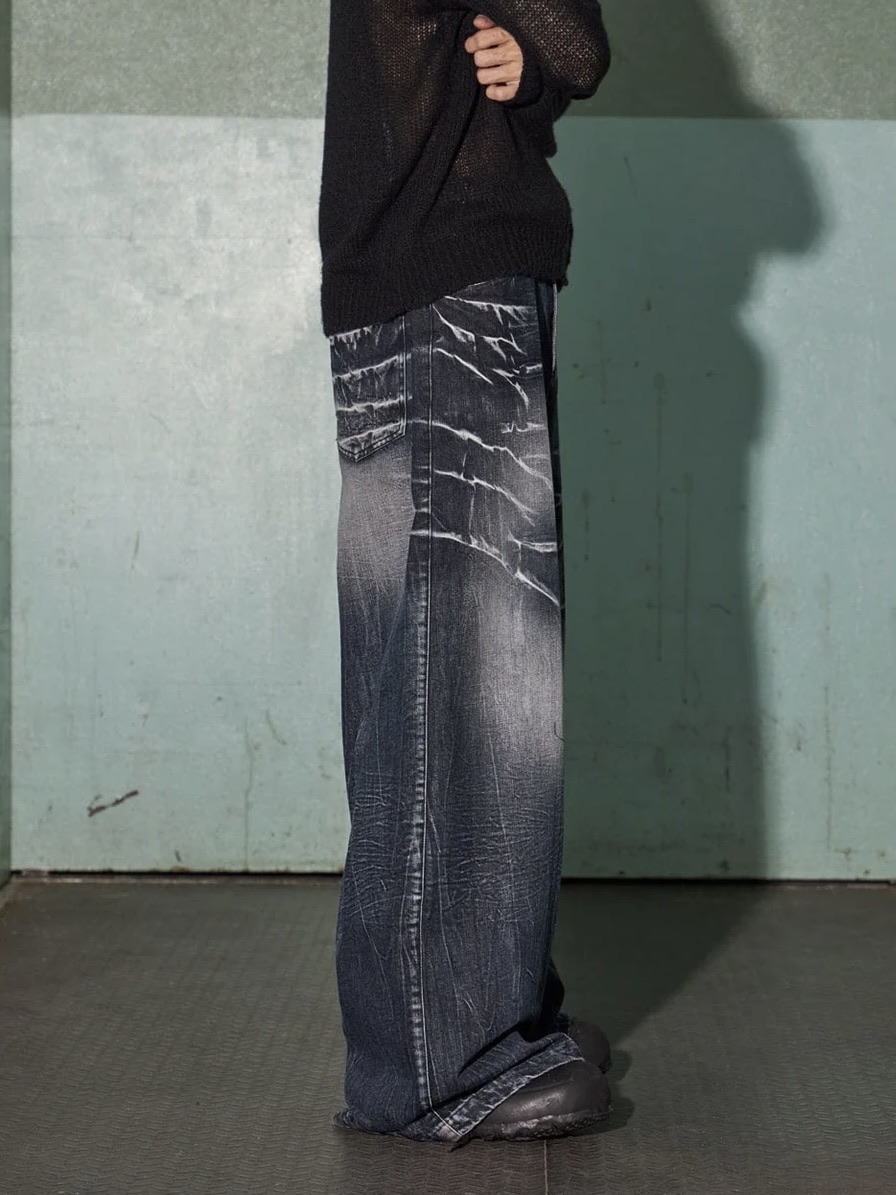 DND4DES】LIGHTING CREASE WASHED WIDE-LEG JEANS | OUR BRAND DND4DES】LIGHTING CREASE WASHED WIDE-LEG JEANS | OUR BRAND