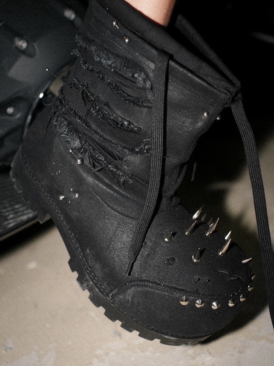 Fourth3ex】Rivet Waxed Destroyed Denim Boots / 【フォース
