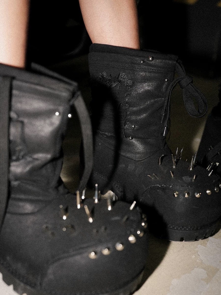 国内未入荷 Fourth3ex - Rivet Waxed Destroyed Denim Boots Fourth3ex丨Rivet Waxed Destroyed Denim Boots