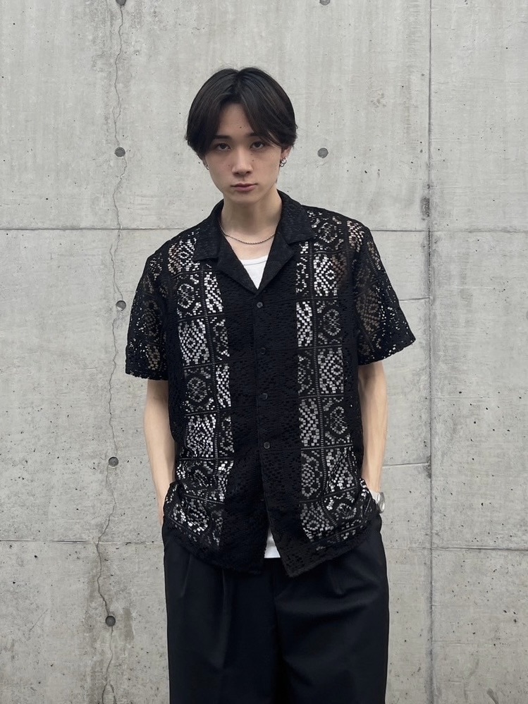 大阪店WEB限定【Chikashitsu +】lace open collar shirt (2color