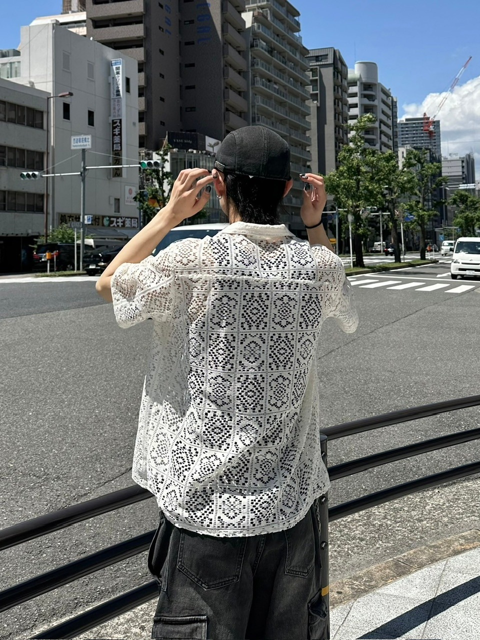 大阪店WEB限定【Chikashitsu +】lace open collar shirt (2color