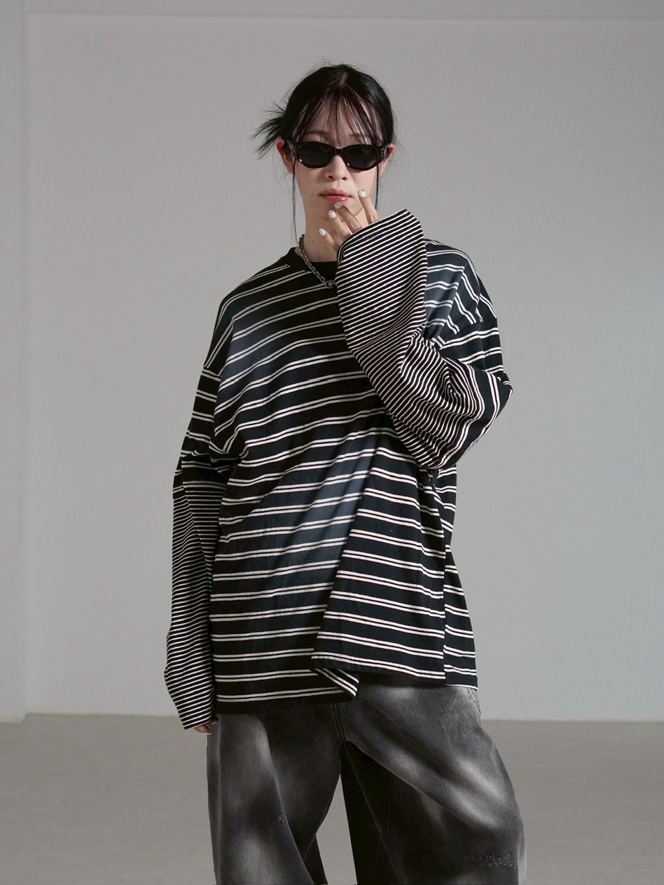 受注制【Chikashitsu +】oversized layered border washed long