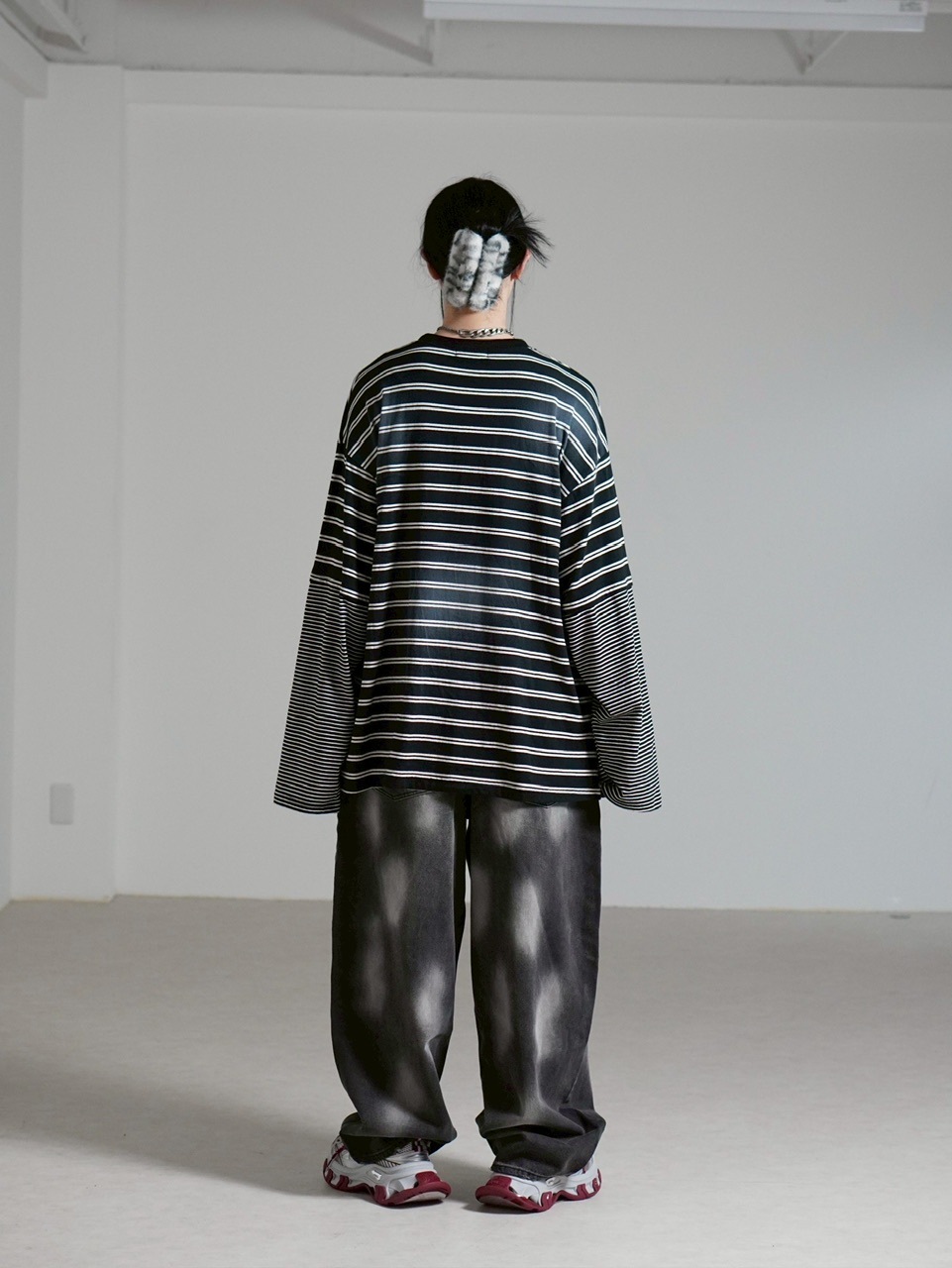 受注制【Chikashitsu +】oversized layered border washed long