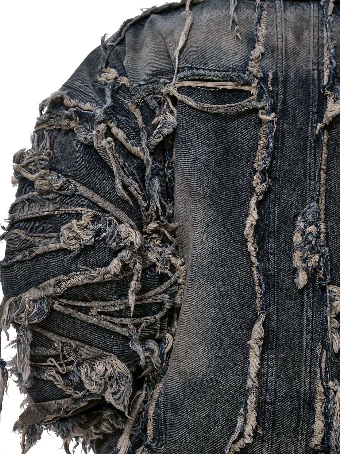 d5ove】Erosion Fringed Denim Jacket / 【ダヴ】フリンジハイネック