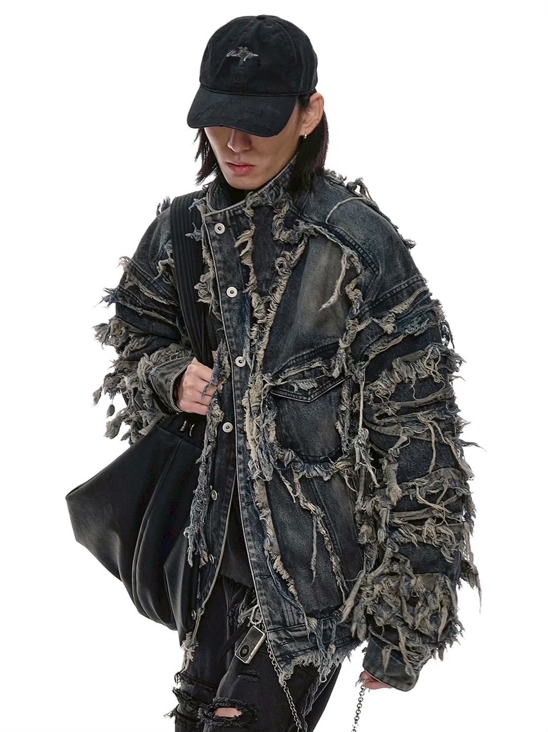 d5ove】Erosion Fringed Denim Jacket / 【ダヴ】フリンジハイネック