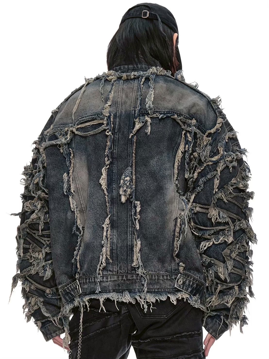 d5ove】Erosion Fringed Denim Jacket / 【ダヴ】フリンジハイネック
