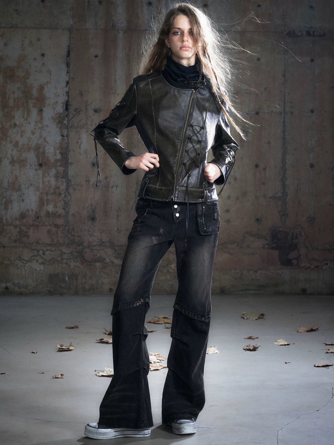 Cest Nous】Lace-up Non-leather Jacket / 【セヌー】ハイネック