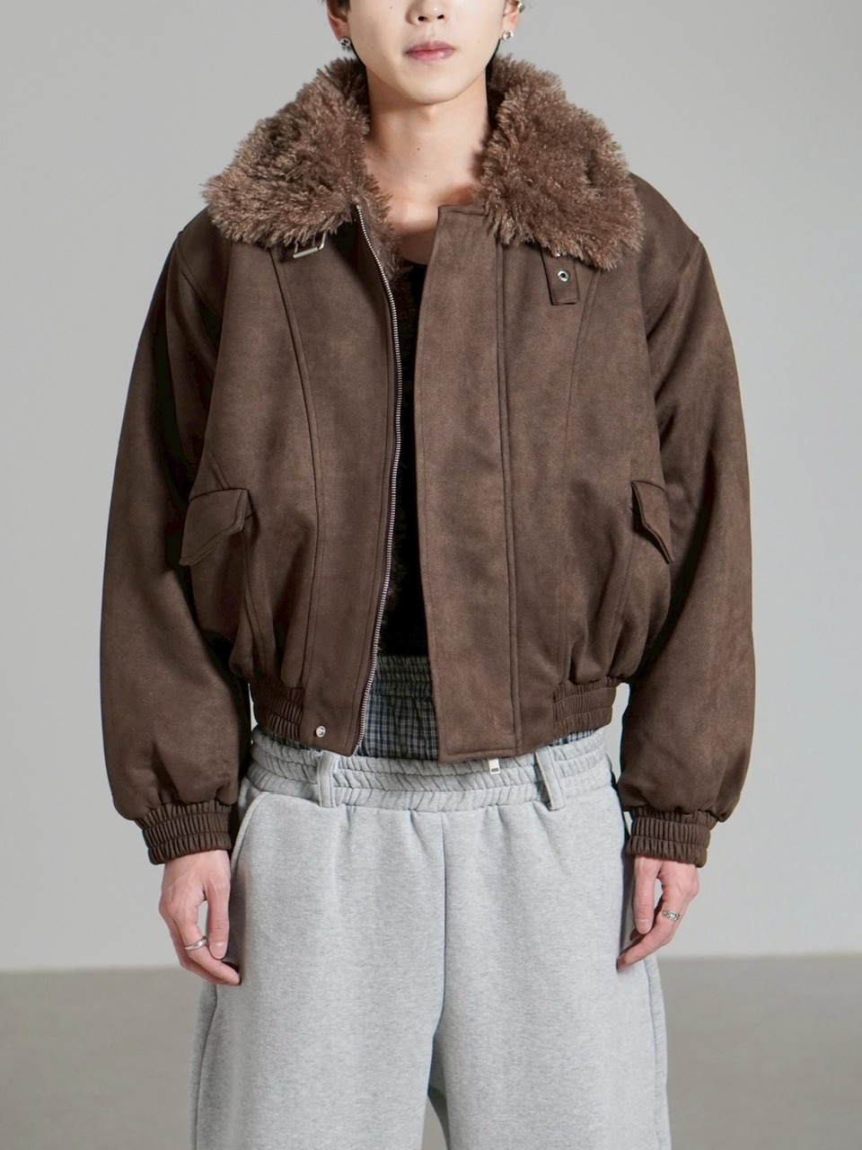 受注制【Chikashitsu +】boa collar suede padding blouson / 【チカシツプラス】ボア襟スエードパディングブルゾン (2color)