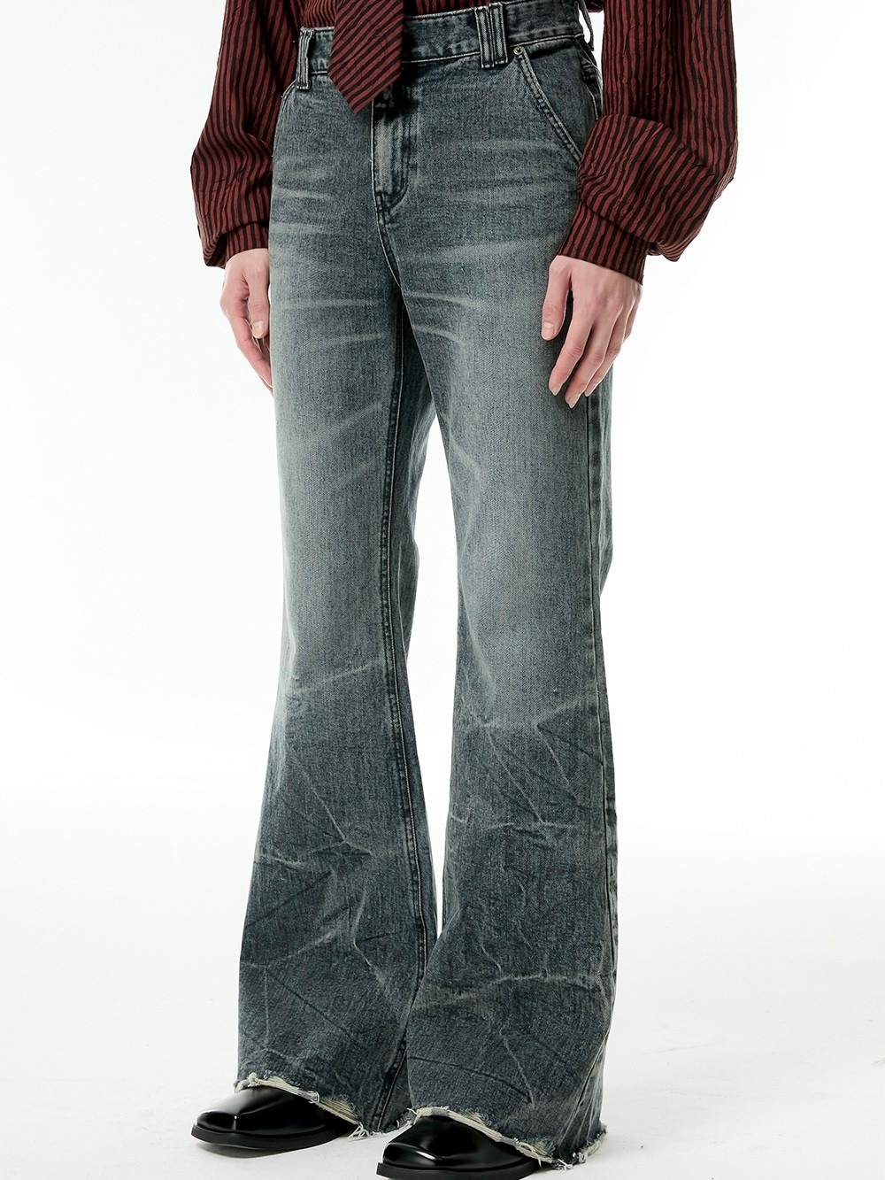 RAIVE★Demage Boots Cut Denim Pants★Uniqueな自分を表現 ESC STUDIO】damage washing boot cut denim pants | OUR BRAND