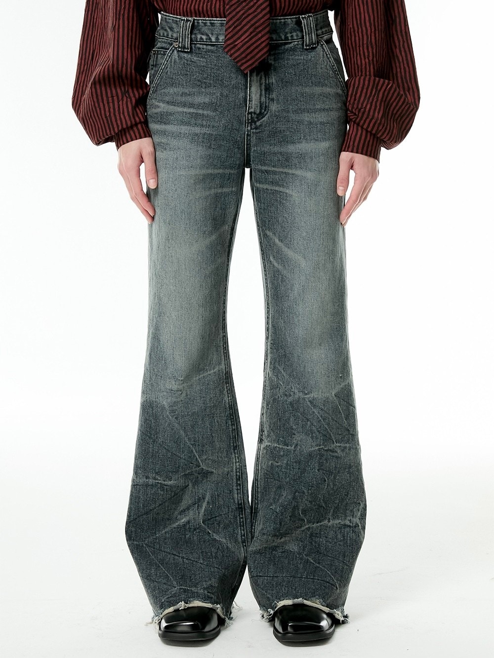 【ESC STUDIO】damage washing boot cut denim pants