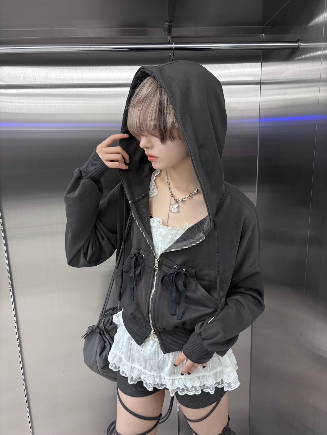 受注制【nmtc +】ribbon crop zip up hoodie (3color) | OUR BRAND