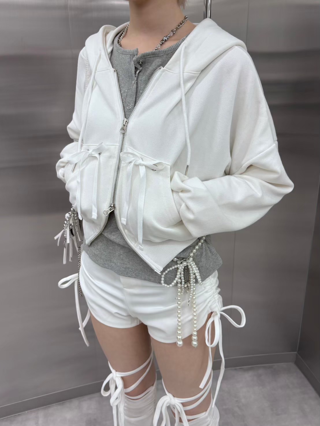 受注制【nmtc +】ribbon crop zip up hoodie (3color) | OUR BRAND