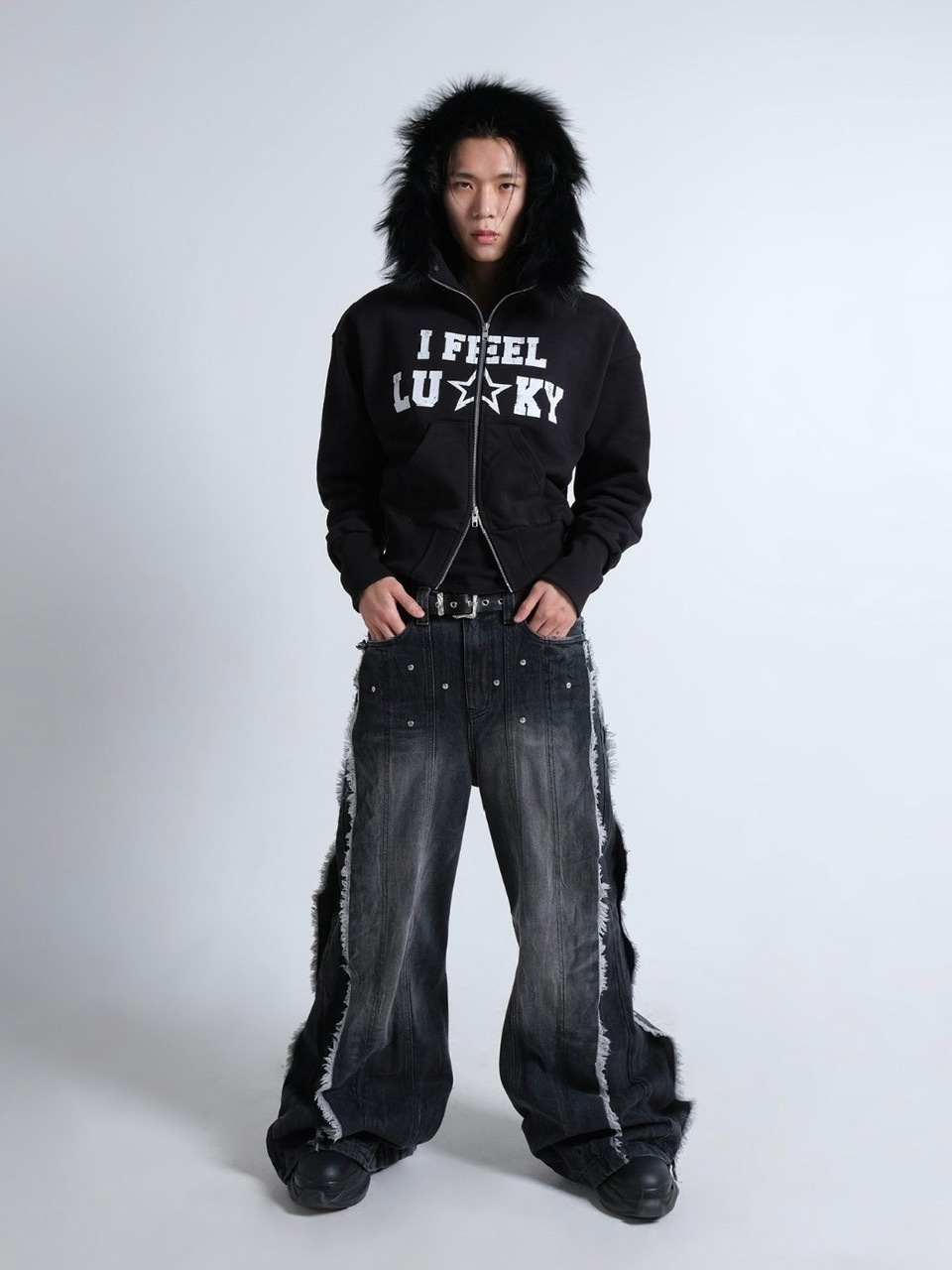 I FEEL LUCKY フードパーカー ブラック 11/20 再入荷【IFEELLUCKY】Lucky fur hood zip up / 【アイフィール