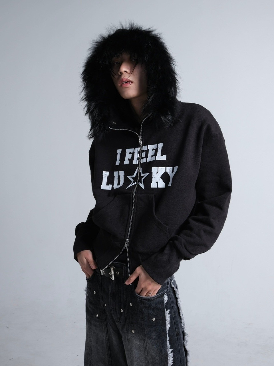 7/21再入荷【IFEELLUCKY】Lucky fur hood zip up / 【アイ
