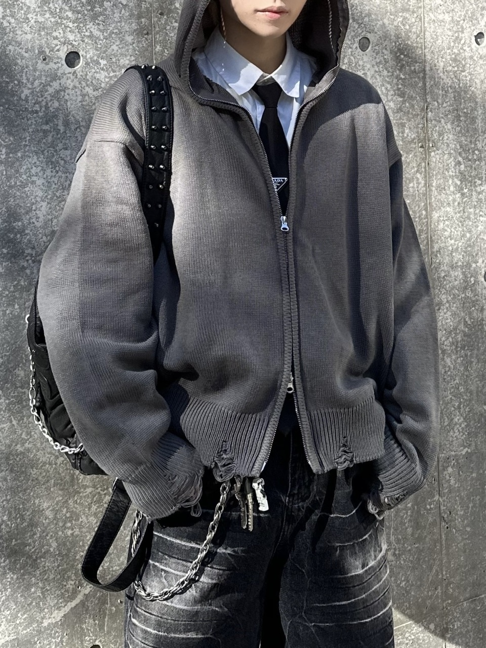 大阪店WEB限定受注制【Chikashitsu +】full zip up knit hoodie (3color)