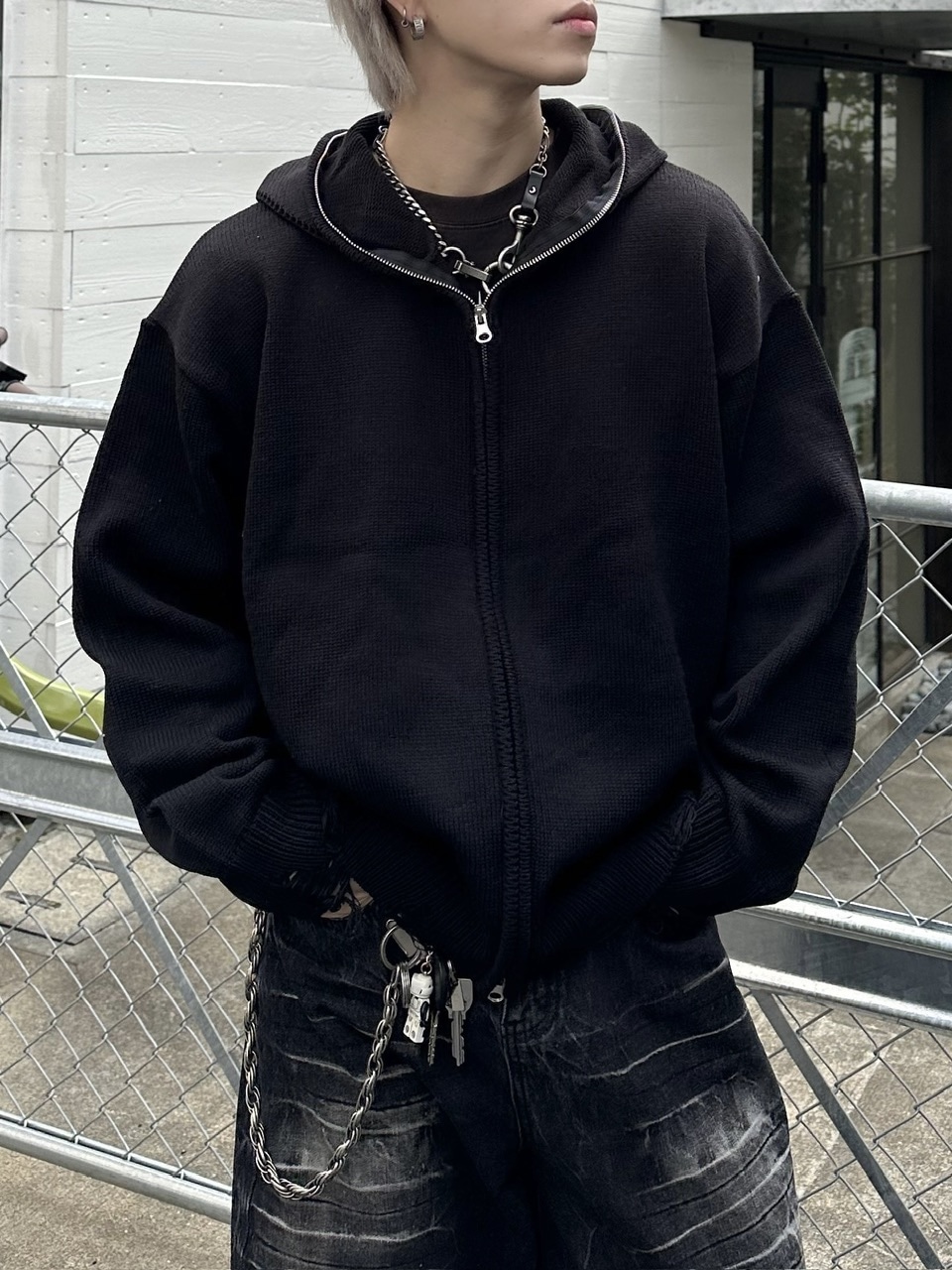 大阪店WEB限定受注制【Chikashitsu +】full zip up knit hoodie