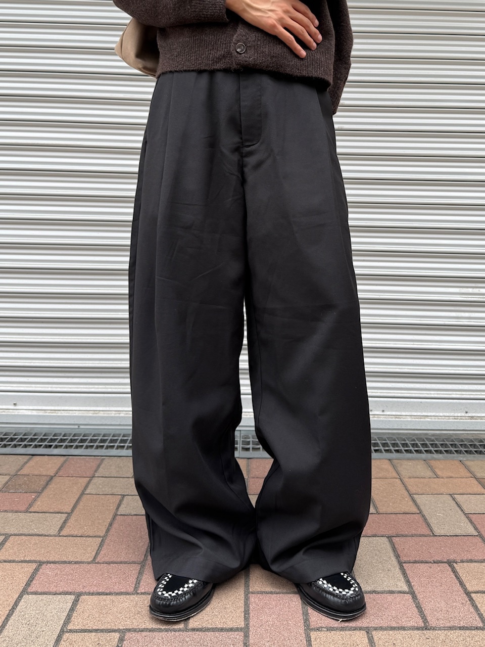 KNIGHTS BRIDGE ナイツブリッジツータックブラックワイドスラックス 東京店WEB限定受注制【Chikashitsu +】wide tuck drape slacks