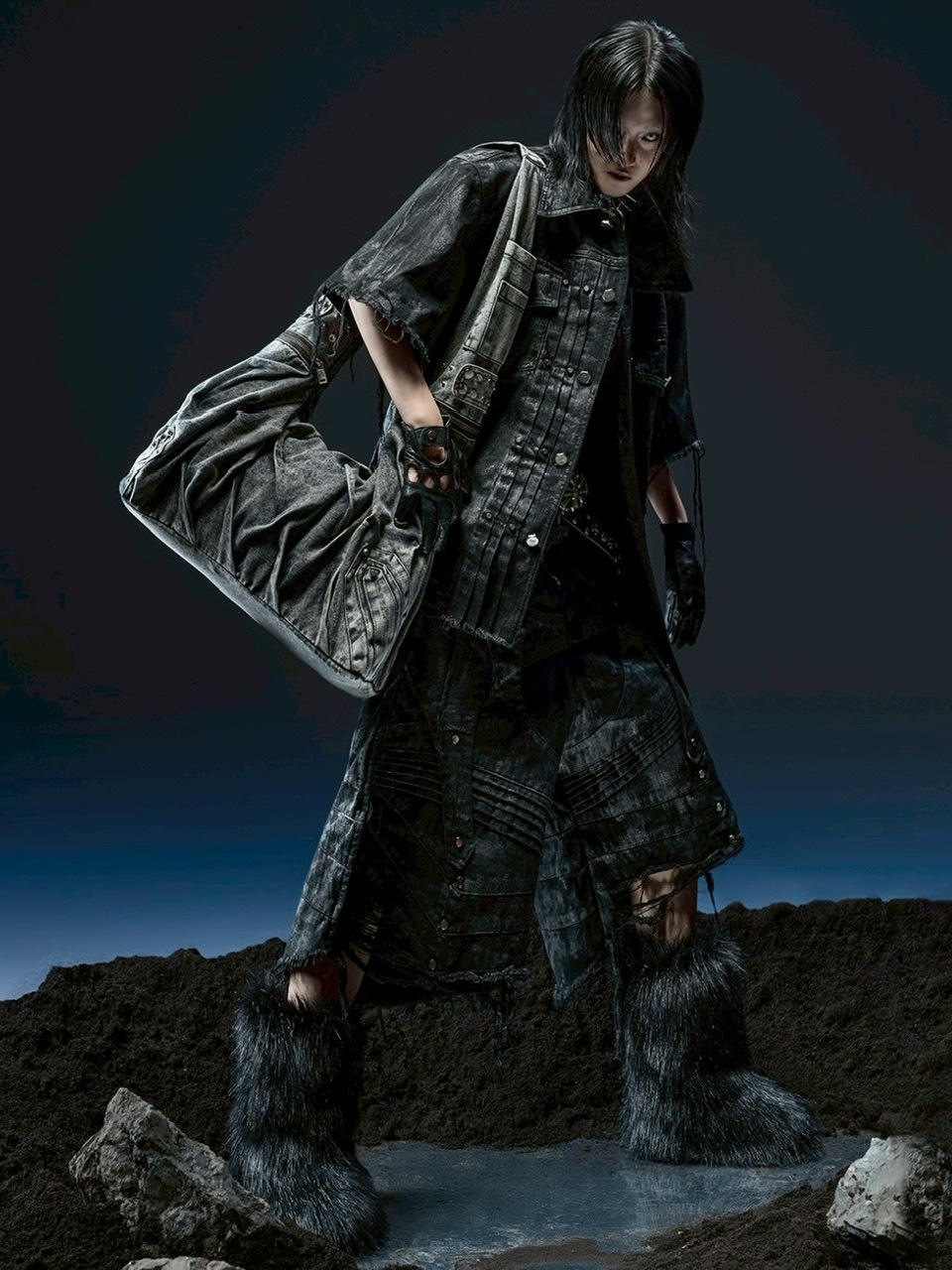 RICH】Crinkle Denim Stone Washed Bag / 【リッチ】ストーン