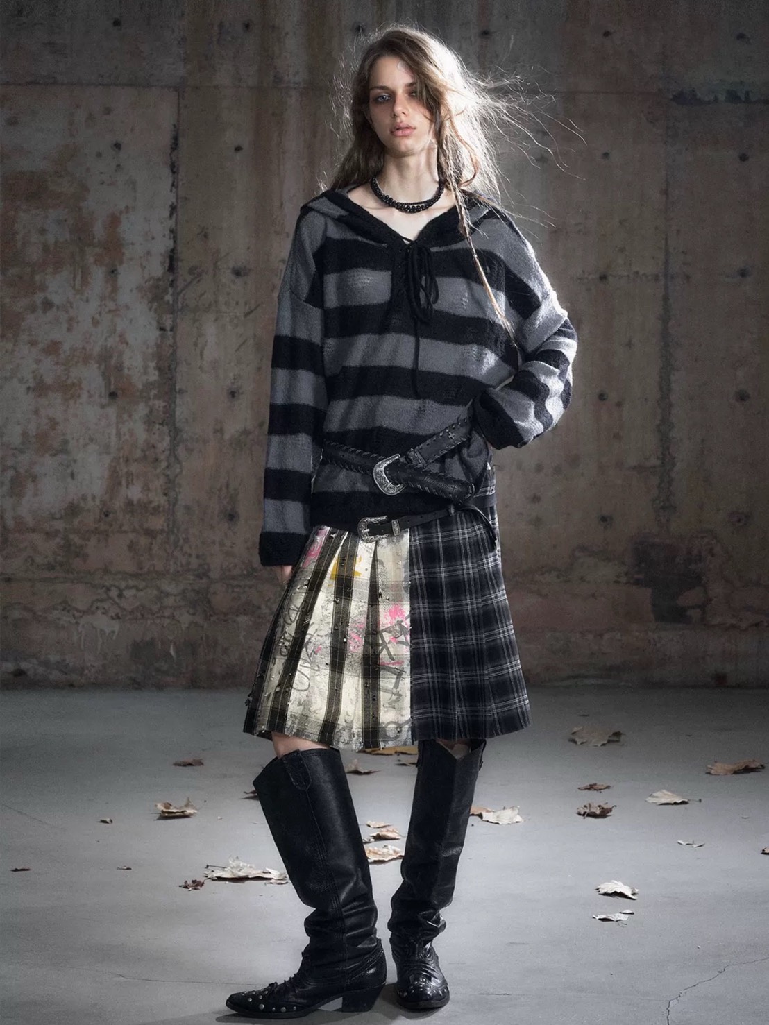 Cest Nous】Plaid Pleated Skirt / 【セヌー】レイヤードデザイン