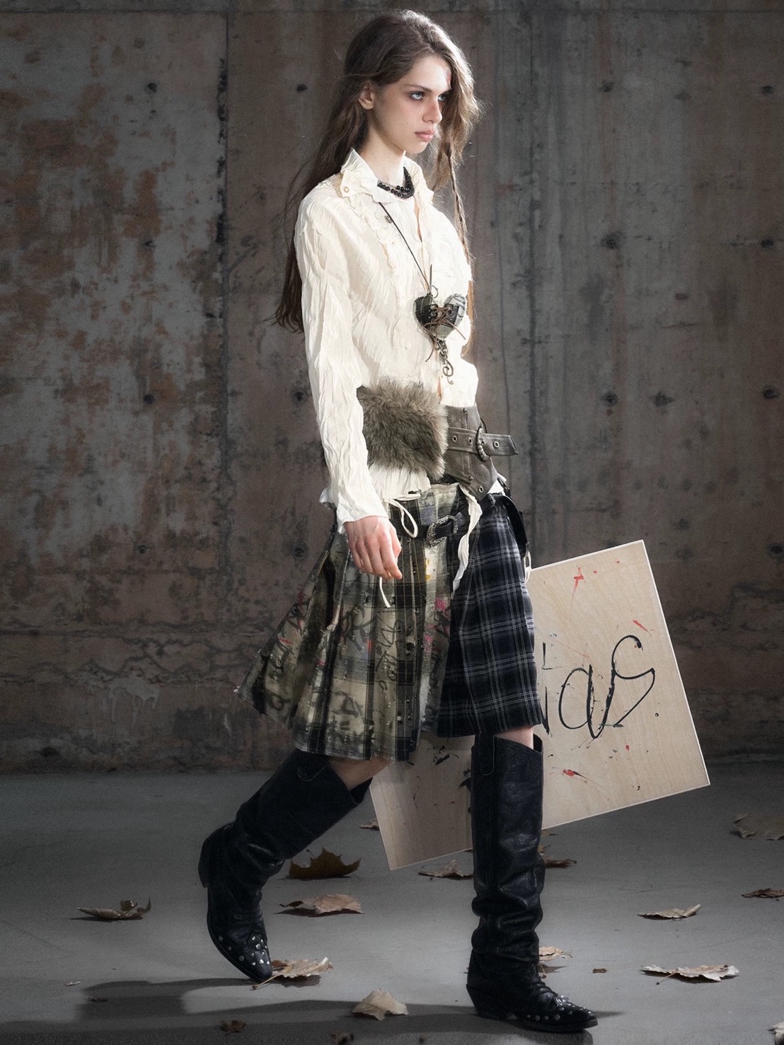 CEST NOUS （セヌー）ミニスカート 中国ブランド ベルト付き y2k Cest Nous】Plaid Pleated Skirt / 【セヌー】レイヤードデザイン